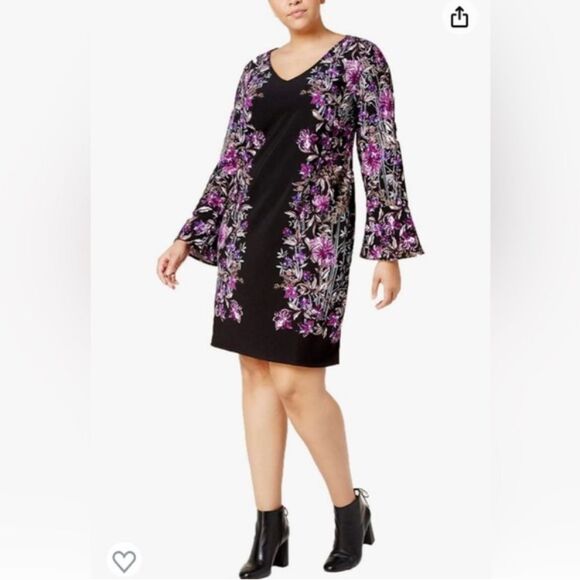 Take 50% OFF- INC International Concepts Floral Dress with Bishop Sleeves,Size-L - Picture 1 of 10